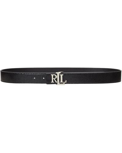 Lauren by Ralph Lauren Logo Reversible Lizard-embossed Belt - Black