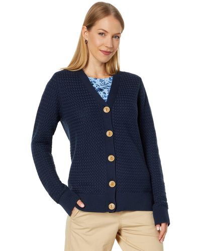L.L. Bean Basket Weave Button Front Cardigan Sweater - Blue
