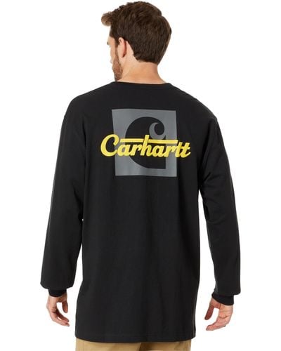Carhartt Big Tall Loose Fit Heavyweight Long Sleeve Pocket Script Graphic T-shirt - Black