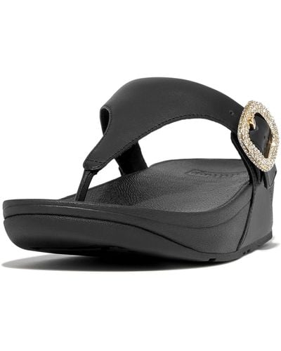 Fitflop Lulu Crystal-buckle Leather Toe-post Sandals - Black