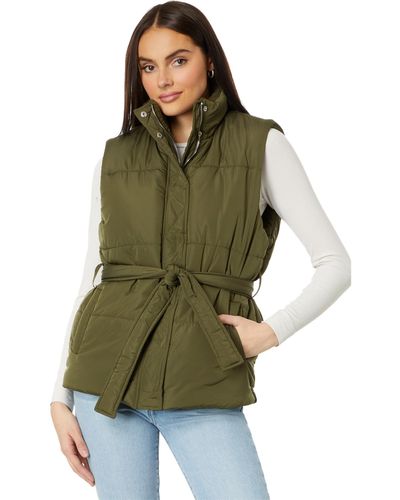 Blank NYC Nylon Faux Sherpa Quilted Vest With Self Belt - Green