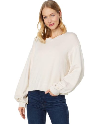 Monrow Supersoft Fleece V-neck Sweatshirt - White