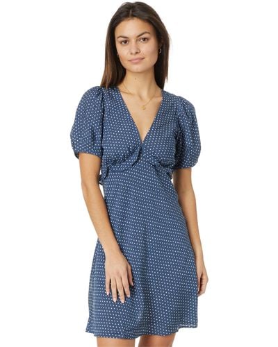 Madewell Puff-sleeve Ruffle Mini Dress In Polka Dot - Blue
