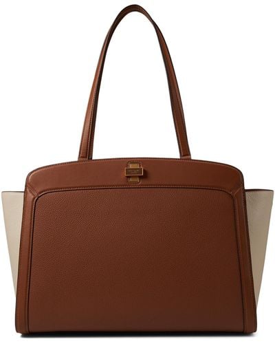 Kate Spade York Color-blocked Pebbled And Smooth Leather Large Work Tote - Brown