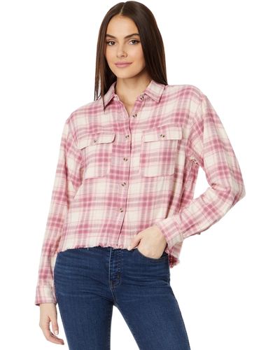 Lucky Brand Raw Edge Cropped Plaid - Red