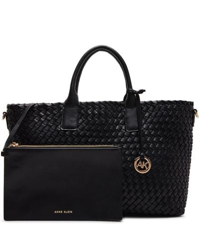 Anne Klein Large Woven Tote With Pouch - Black