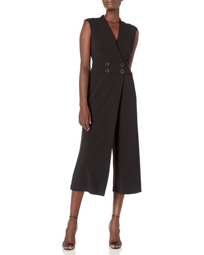 Calvin Klein Women Sleeveless V-neck Jumpsuit With Front Overlay - Black