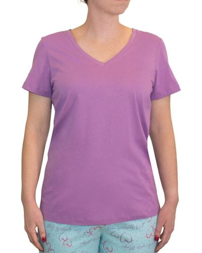 Hue Short Sleeve V-neck Sleep Tee Pajama Top - Purple