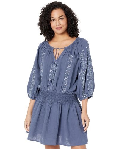 Lucky Brand Embroidered Mini Peasant Dress - Blue