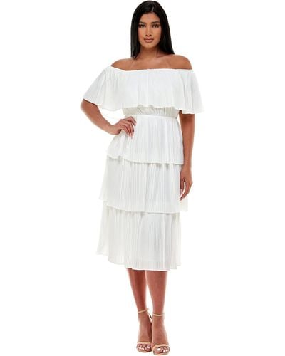 Bebe Off Shoulder Tiered Dress - White