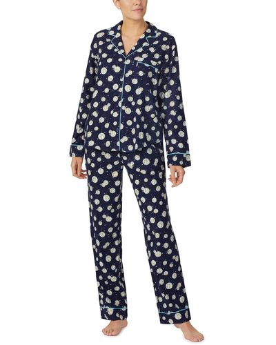 Kate Spade Long Sleeve Flannel Pajama Set - Blue