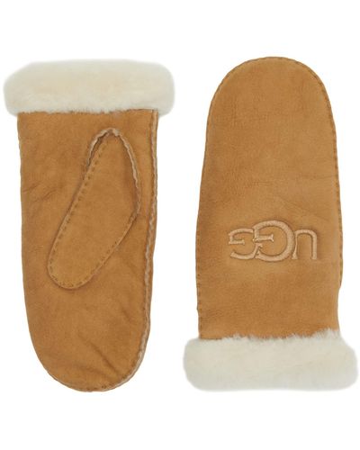 UGG Embroidered Water Resistant Sheepskin Mitten With Tech Palm - Brown