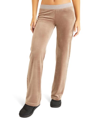 Juicy Couture Rib Waist Velour Pants With Drawcord - Natural