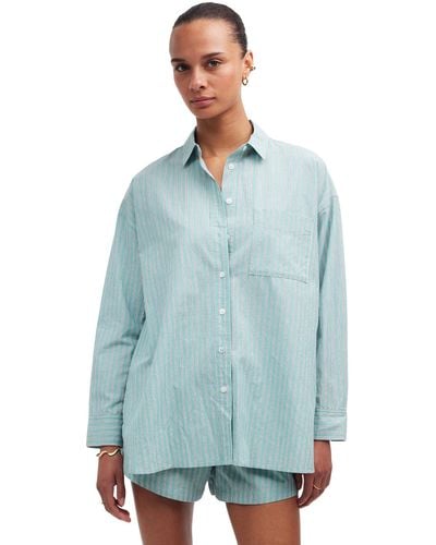 Madewell The Signature Poplin Oversized Shirt In Stripe - Blue