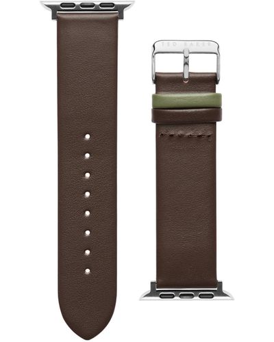 Ted Baker Leather Light Green Keeper Smartwatch Band Compatible With Apple Watch Strap 38mm, 44mm - Brown