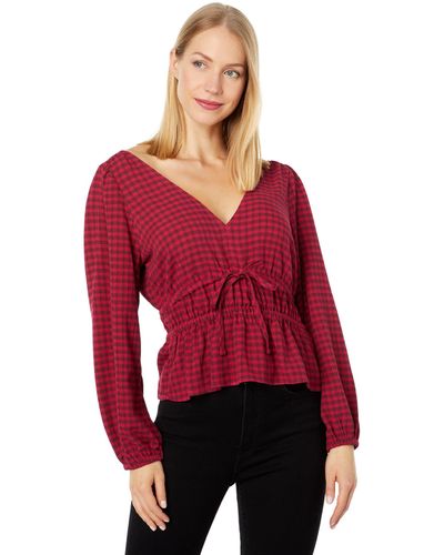 Madewell Saffi Top - Drapey Crinkle Plaid - Red