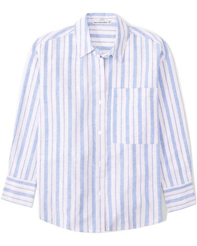 Abercrombie & Fitch Oversized Linen Resort Shirt - White