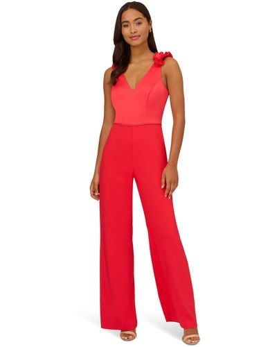 Adrianna Papell Ruffle Shoulder Stretch Crepe Jumpsuit - Red