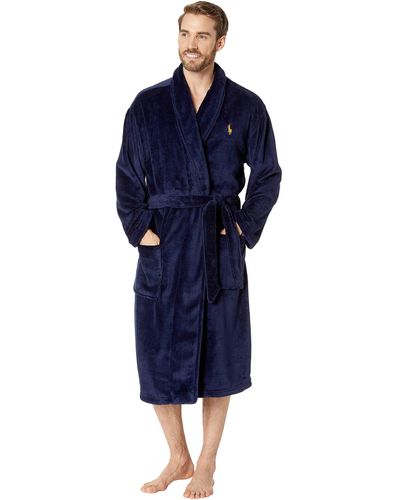Polo Ralph Lauren Microfiber Plush Long Sleeve Shawl Collar Robe - Blue