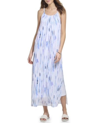 DKNY Sleeveless Print Chiffon Dress - Blue