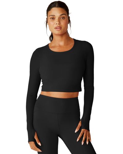 Beyond Yoga Performance Knit Resilient Cropped Pullover - Black