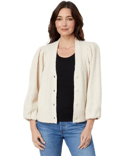 Lilla P Puff Sleeve Cardigan Sweater - White