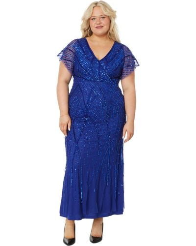 Adrianna Papell Long Beaded Blousson Gown - Blue