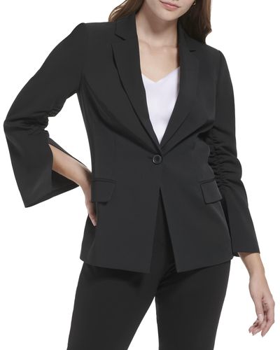 Calvin Klein One-button Jacket With Ruched Sleeve - Black