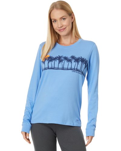 Life Is Good. Palm Sea Stripe Long Sleeve Crusher Tee - Blue