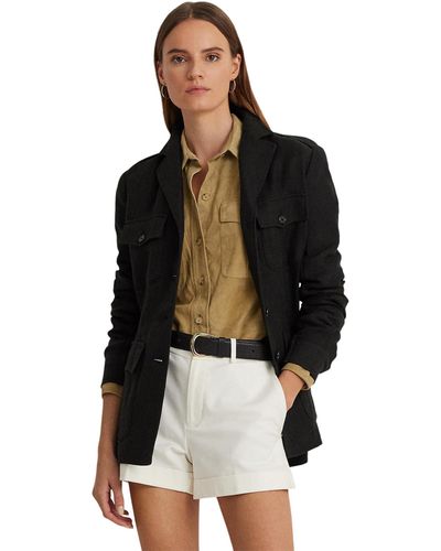 Lauren by Ralph Lauren Belted Cotton-linen Herringbone Jacket - Black