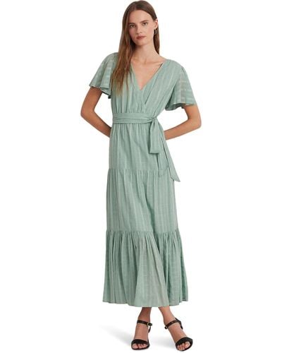 Lauren by Ralph Lauren Shadow-gingham Belted Cotton-blend Dress - Green