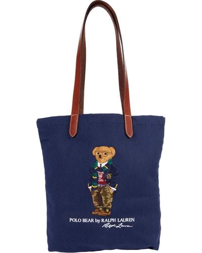Polo Ralph Lauren Polo Bear Twill Shopper Tote Handbags - Blue