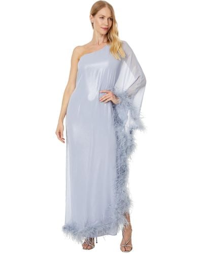 Betsy & Adam Long One Shoulder With Feather - Blue