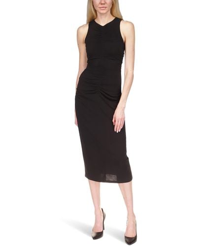 MICHAEL Michael Kors Sleeveless Center Front Ruched Midi Dress - Black