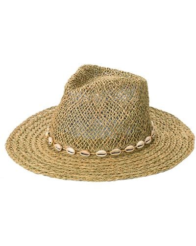 San Diego Hat Company Seagrass Fedora W/ Gold Plated Shell Trim - Natural