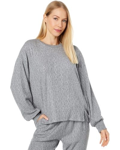 Pj Salvage The Tramway Cable Knit Fleece Crew Neck - Gray