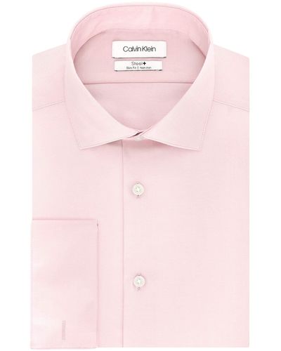 Calvin Klein Dress Shirt Slim Fit Non Iron Solid French Cuff - Pink