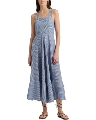 Lauren by Ralph Lauren Pinstripe Linen Sleeveless Dress - Blue