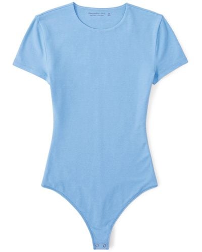 Abercrombie & Fitch Short Sleeve Cotton Seamless Tee Bodysuit - Blue