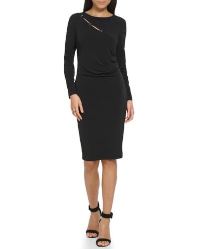 Calvin Klein Long Sleeve Ruched With Staple Hardware - Black