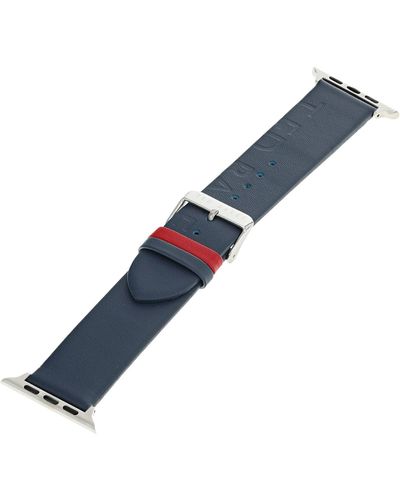 Ted Baker Ted Engraved Leather Blue Keeper Smartwatch Band Compatible With Apple Watch Strap 42mm, 44mm