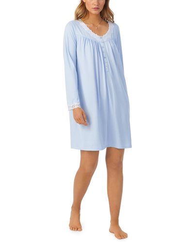 Eileen West Sweater Knit Long Sleeve Short Gown - Blue