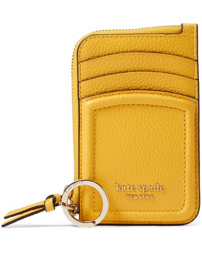 Kate Spade Knott Pebbled Leather Zip Card Holder - Yellow