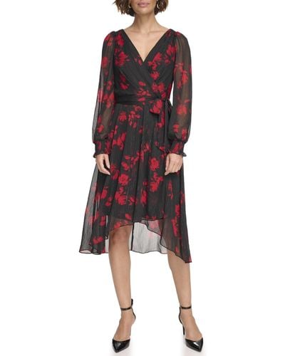 DKNY Long Balloon Sleeve With Wrap Skirt - Red