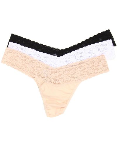 Hanky Panky Organic Cotton Low Rise Thong W/ Lace 3-pack - Multicolor