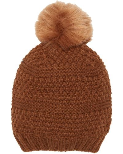 San Diego Hat Company Knit Beanie W/ Faux Fur Pom - Brown