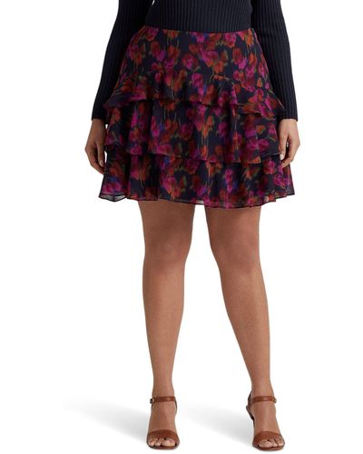 Lauren by Ralph Lauren Plus Size Floral Crinkle Georgette Tiered Skirt