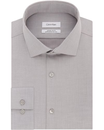 Calvin Klein Dress Shirt Xtreme Slim Fit Non Iron Herringbone - Gray