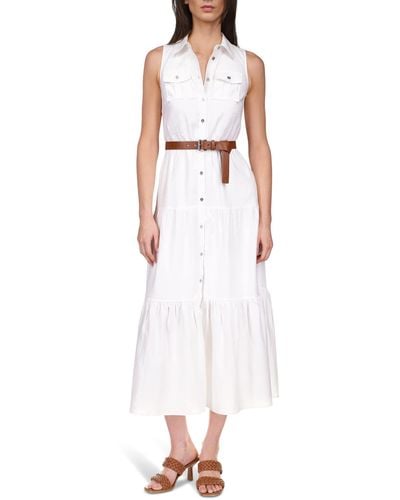 MICHAEL Michael Kors Petite Linen Slub Tiered Dress - White