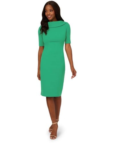 Adrianna Papell Roll Neck Sheath Collar Dress W/v-back - Green